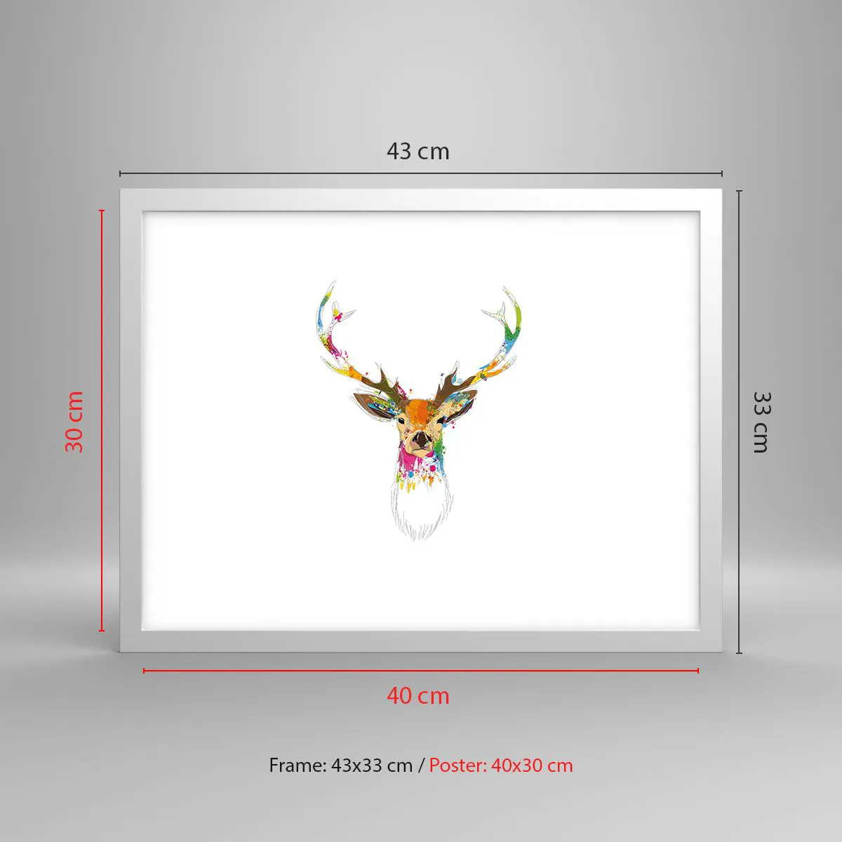 Affiche dans un cadre blanc - Poster - Un cerf doux baigné de couleur - 40x30 cm