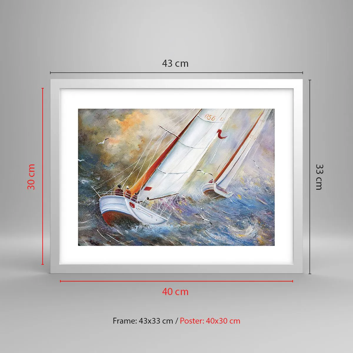 Poster in einem weißen Rahmen - Durch die Wellen laufend - 40x30 cm