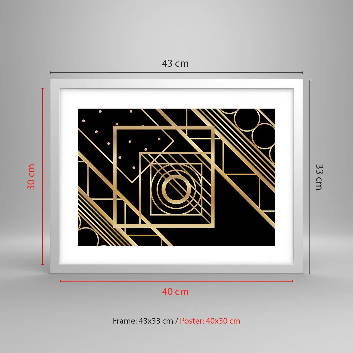 Poster in einem weißen Rahmen - Goldene Geometrie - 40x30 cm