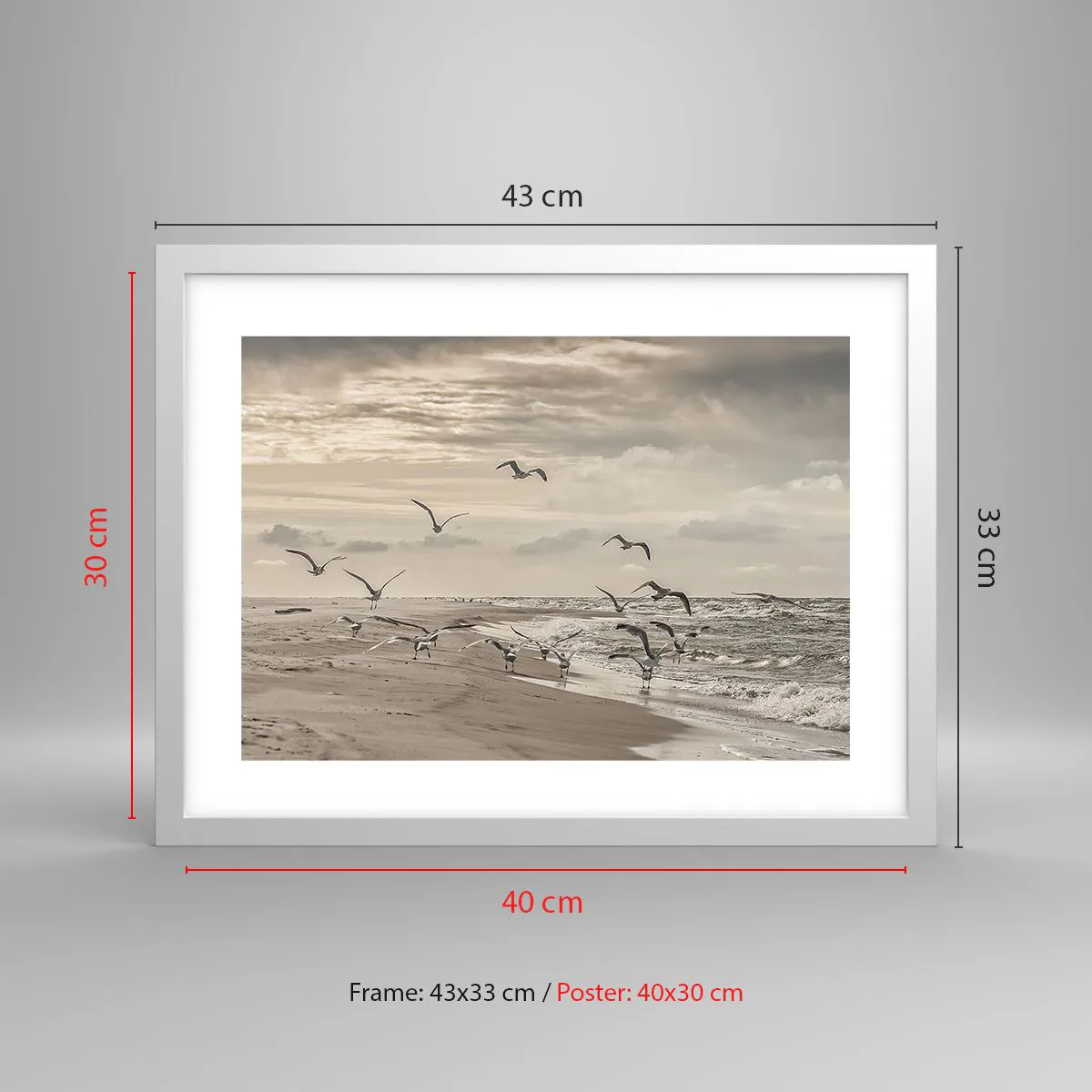 Affisch i vit ram - Havets brus, fågelsång - 40x30 cm