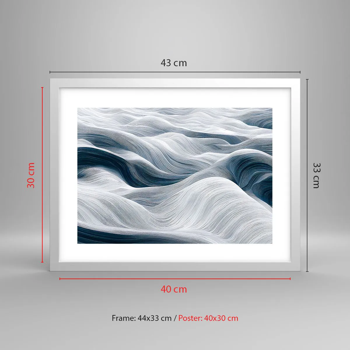 Poster in einem weißen Rahmen - Weiße und blaue Wellen - 40x30 cm