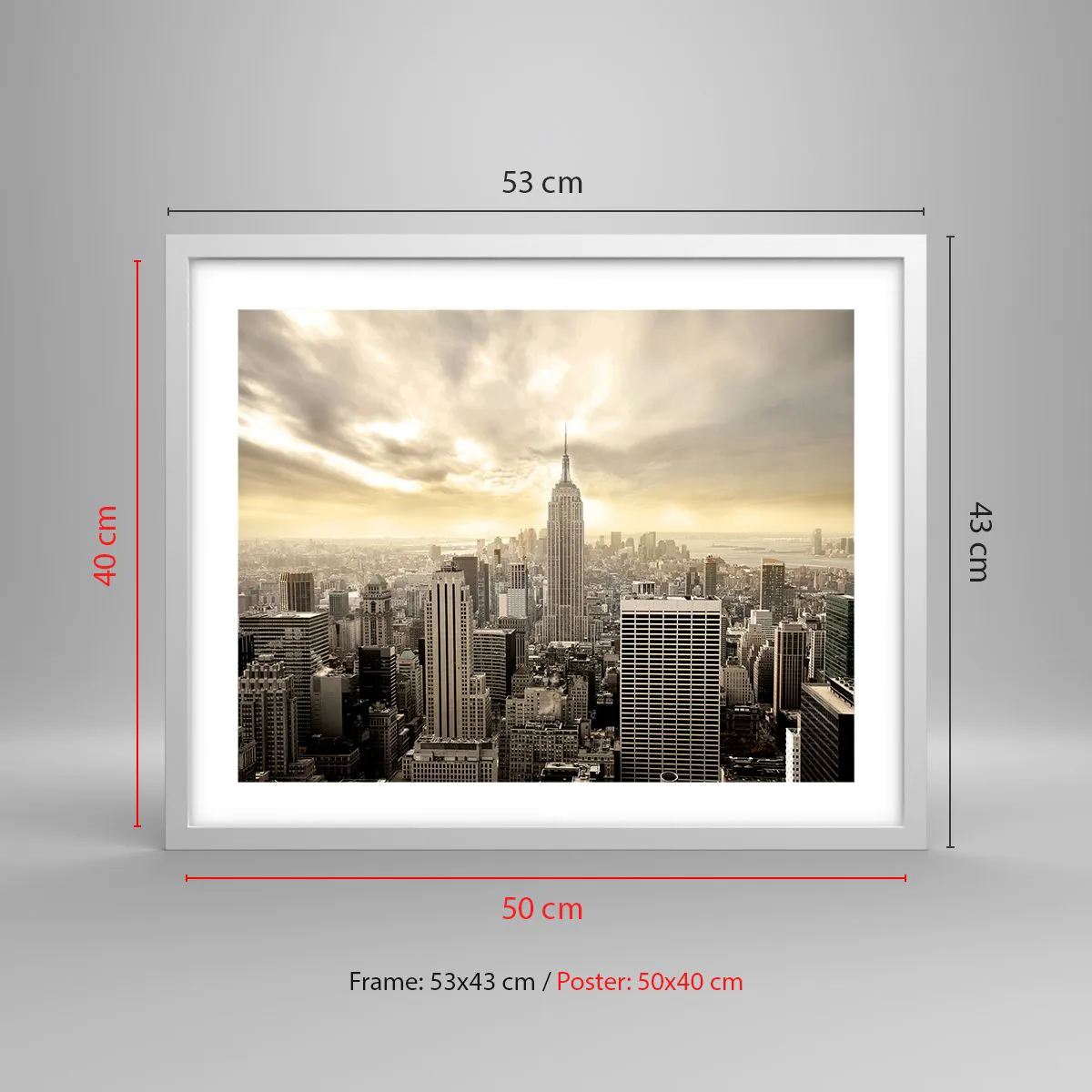 Poster in een witte lijst - New York geweven van grijs - 50x40 cm