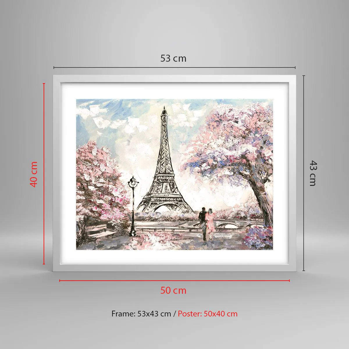 Affiche dans un cadre blanc - Poster - Balade d'avril à Paris - 50x40 cm