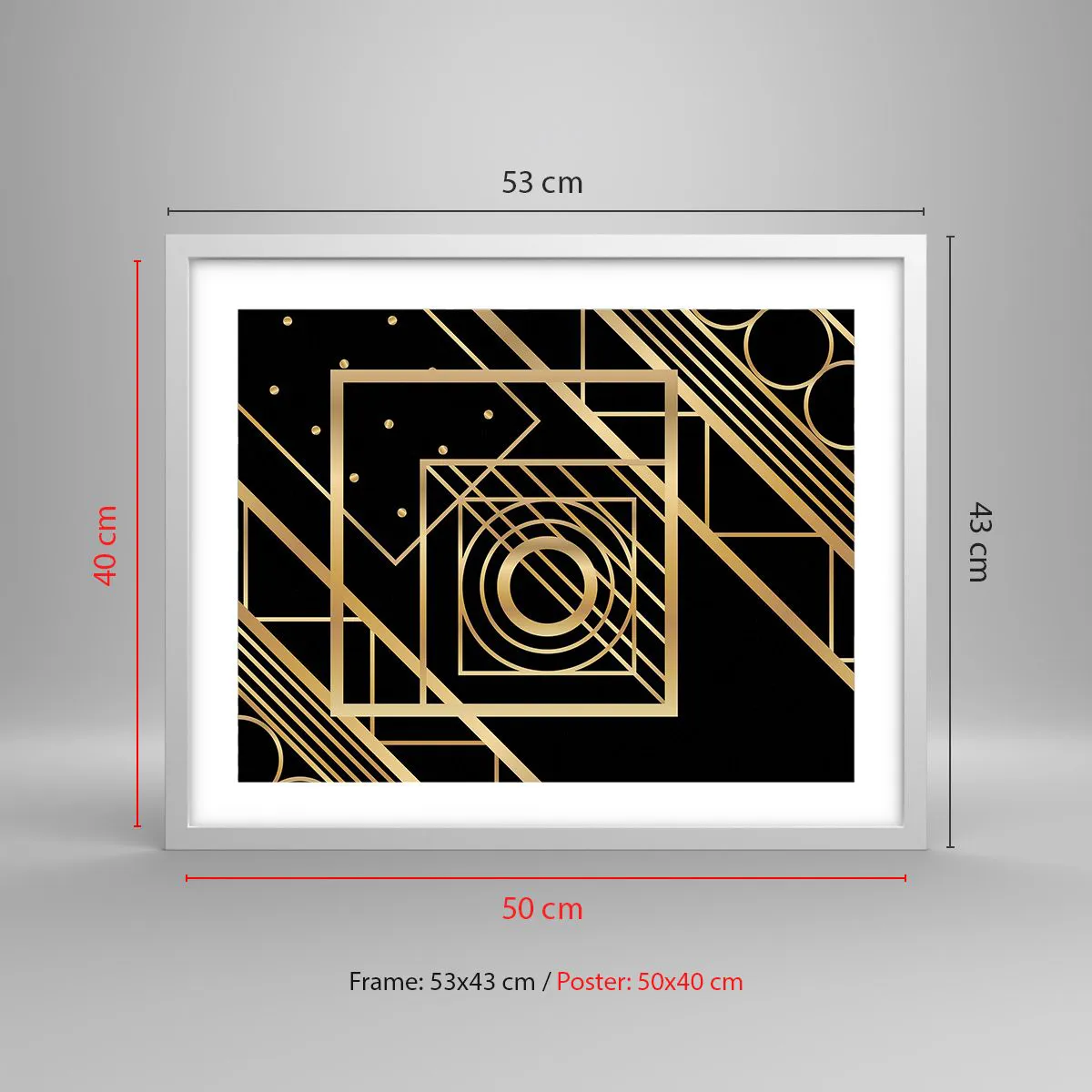 Póster en marco blanco - Geometría dorada - 50x40 cm