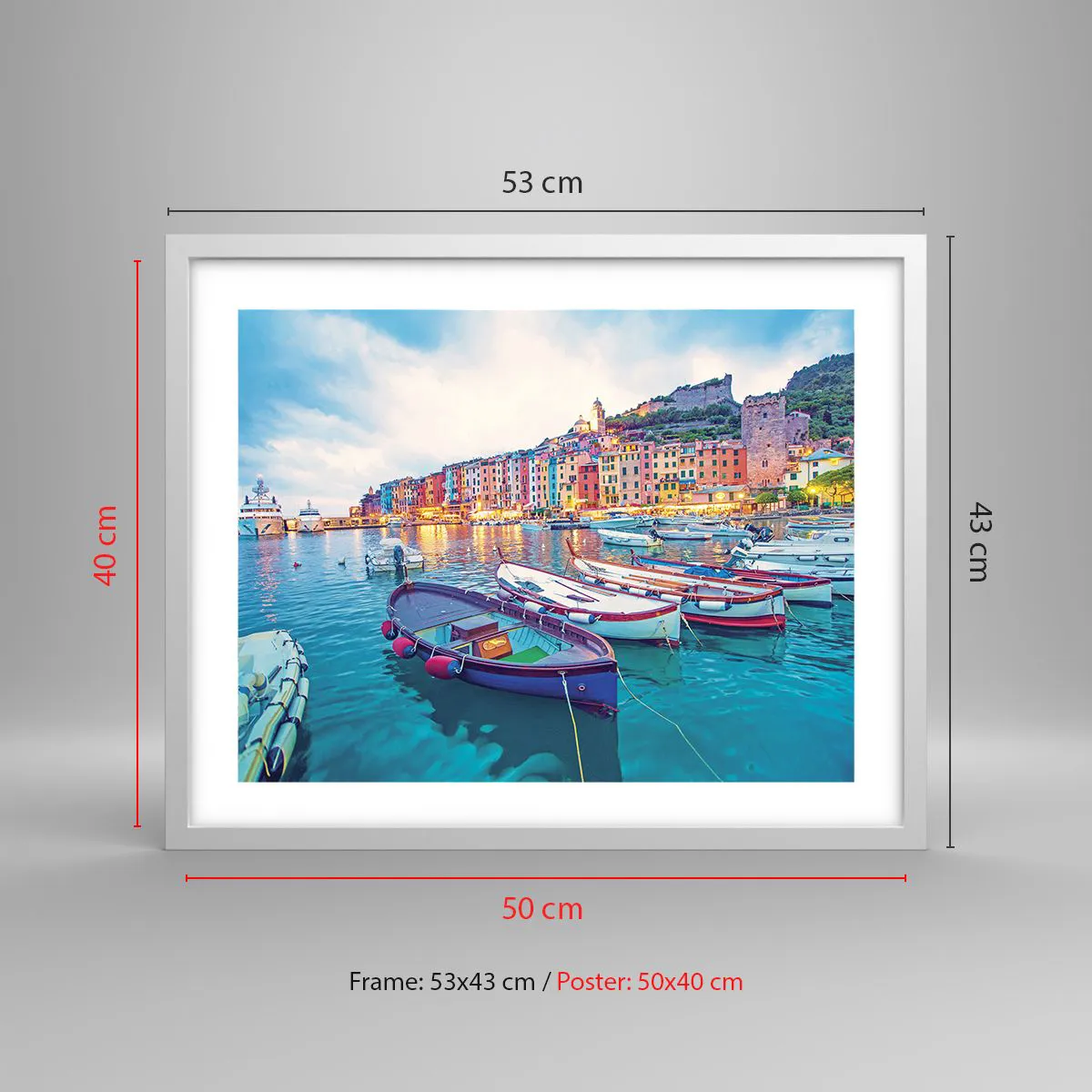 Poster in white frmae - Colourful Evening in a Port - 50x40 cm