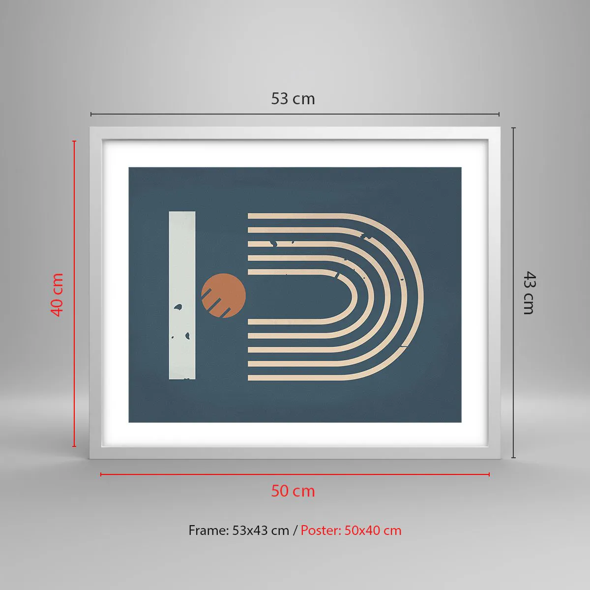 Plakát v bílém rámu - Geometrie v námořnické modři - 50x40 cm