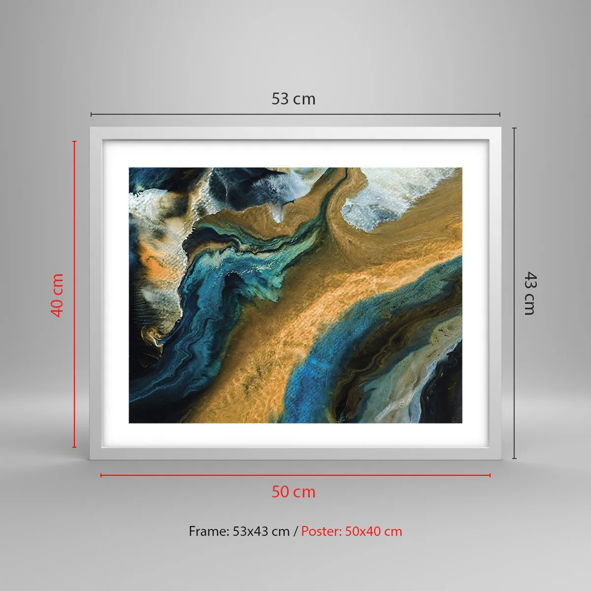 Poster in een witte lijst - Blauw - geel - wederzijdse invloeden - 50x40 cm