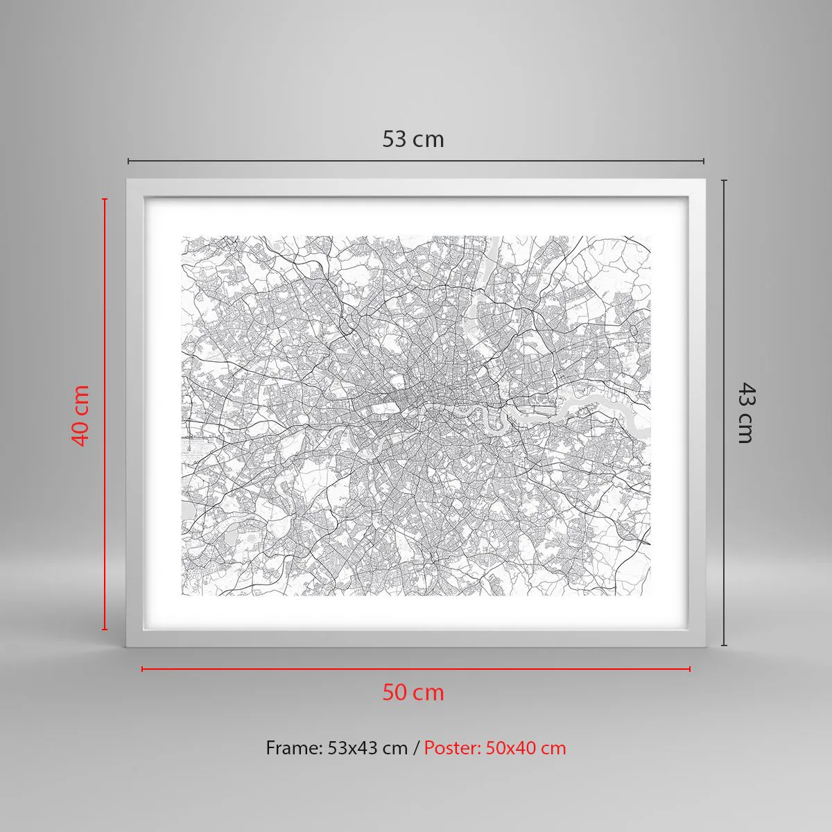Pôster em moldura branca - Mapa do labirinto de Londres - 50x40 cm