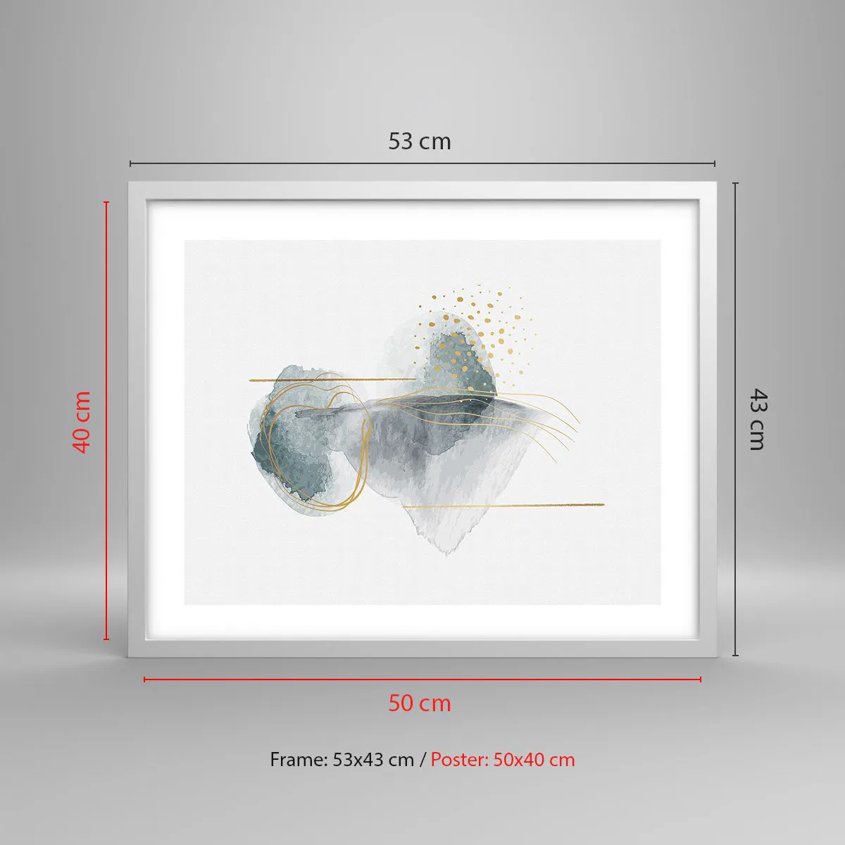 Poster in een witte lijst - Over de relatie tussen grijs en goud - 50x40 cm