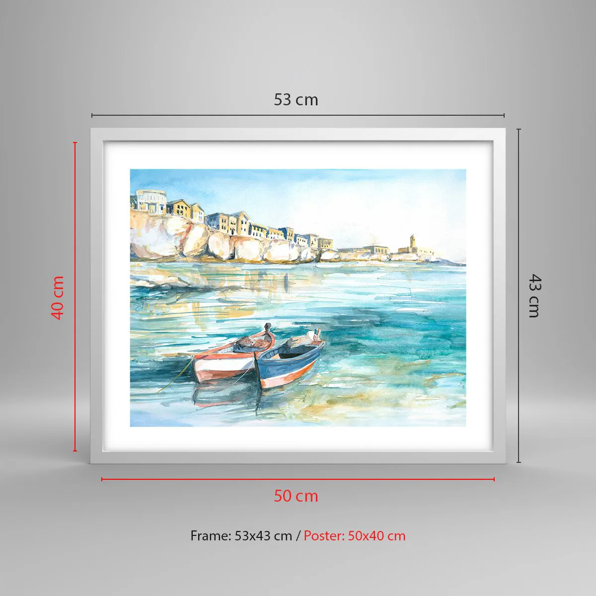 Affiche dans un cadre blanc - Poster - Paysage dans l'azur - 50x40 cm