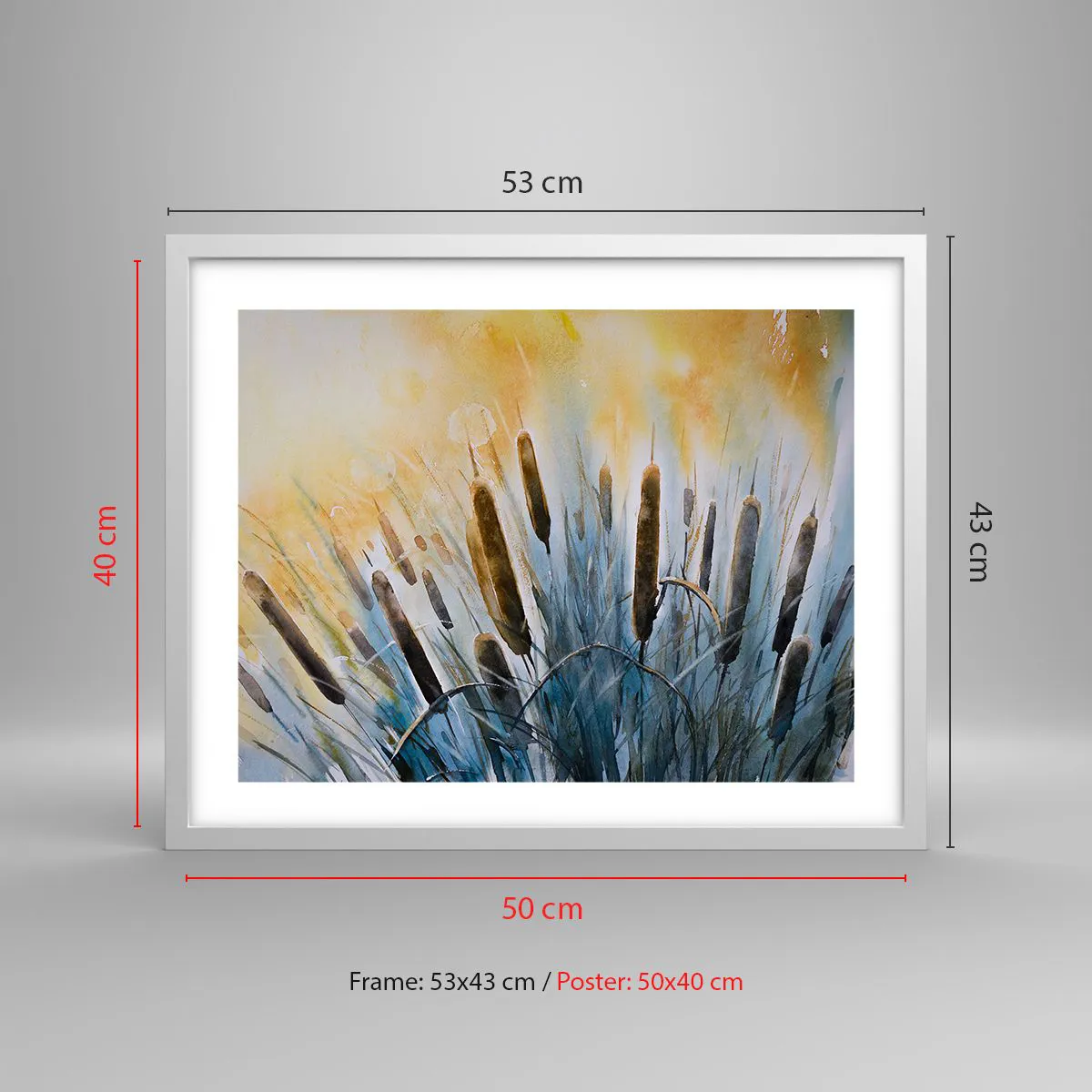 Plakat i hvid ramme - Vandets kulde, solens varme - 50x40 cm