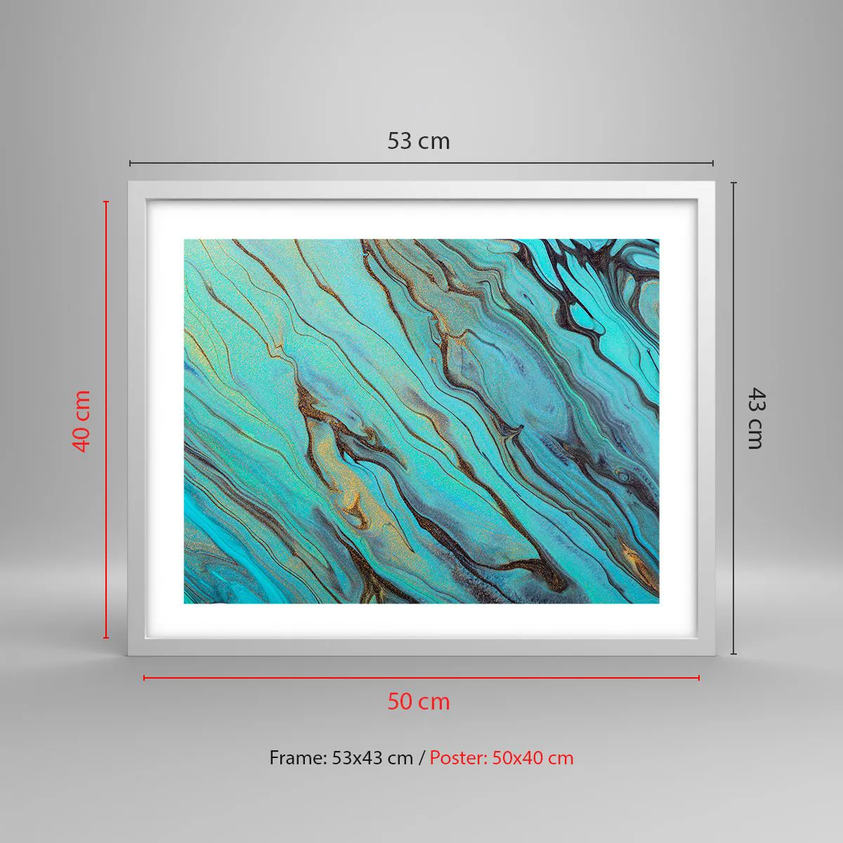 Plakat w białej ramie - Turkusowy przypływ - 50x40 cm