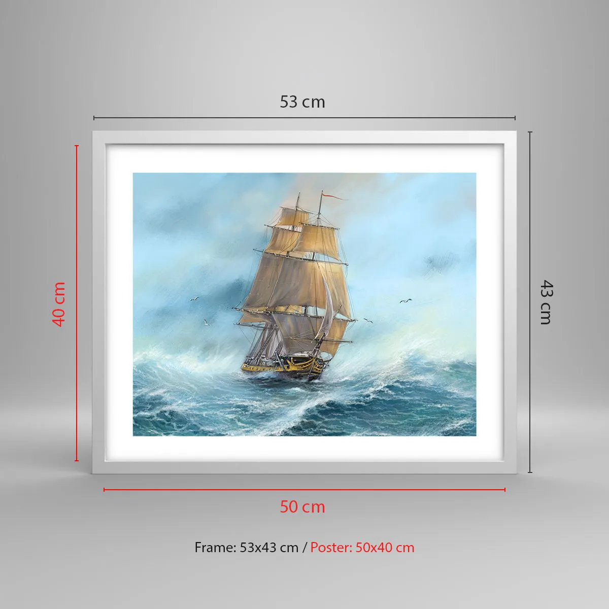 Póster en marco blanco - Surcando las olas - 50x40 cm