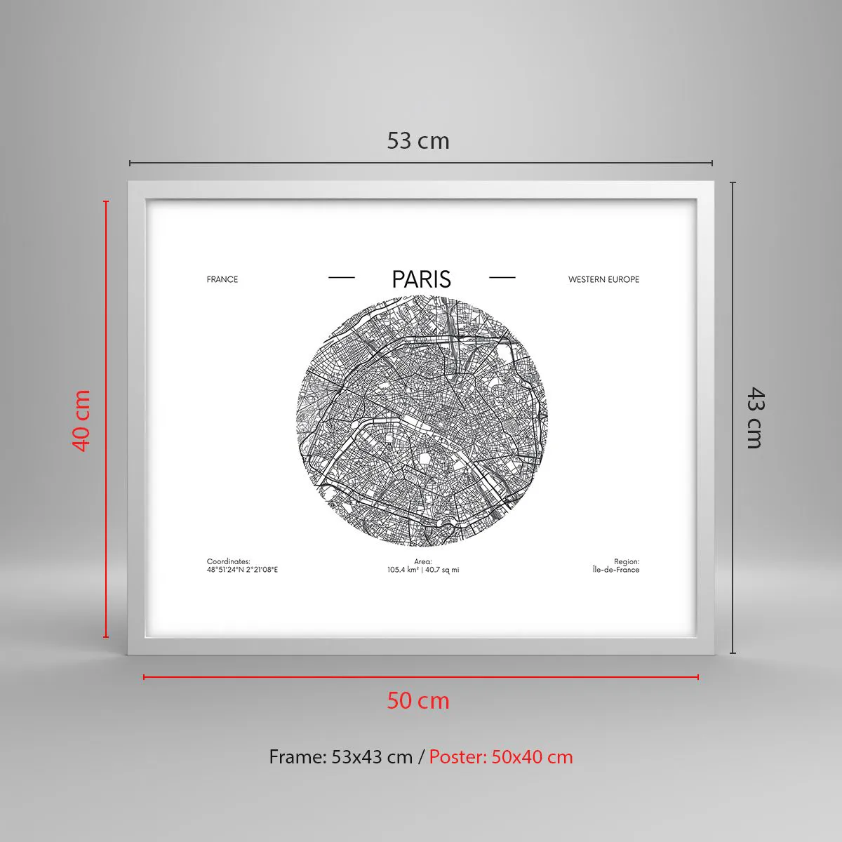 Poster in een witte lijst - Anatomie van Parijs - 50x40 cm