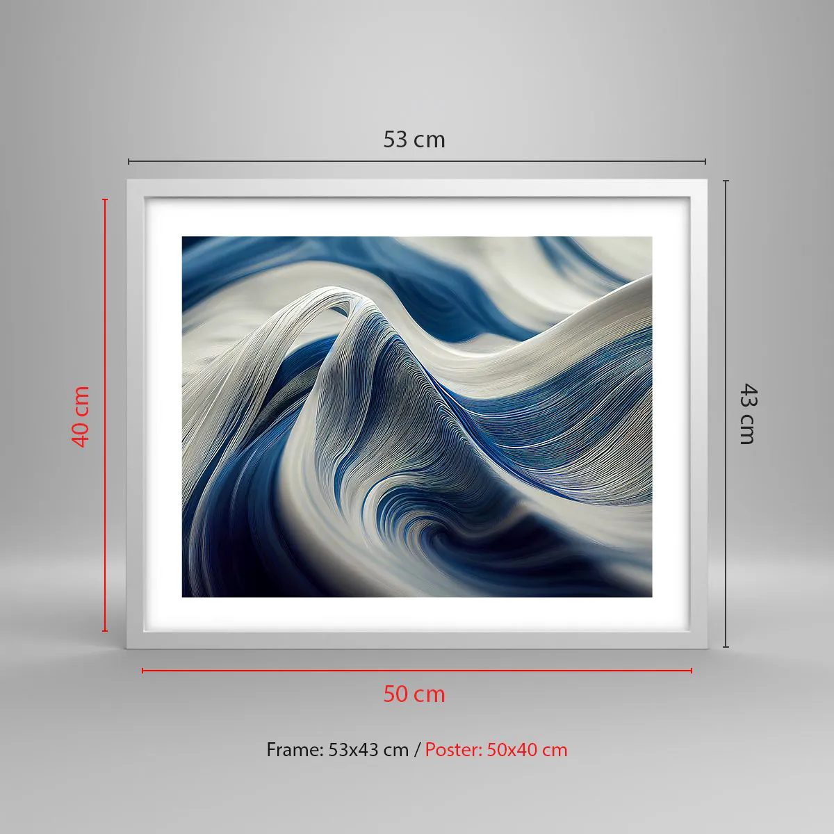 Poster in white frmae - Fluidity of Blue and White - 50x40 cm