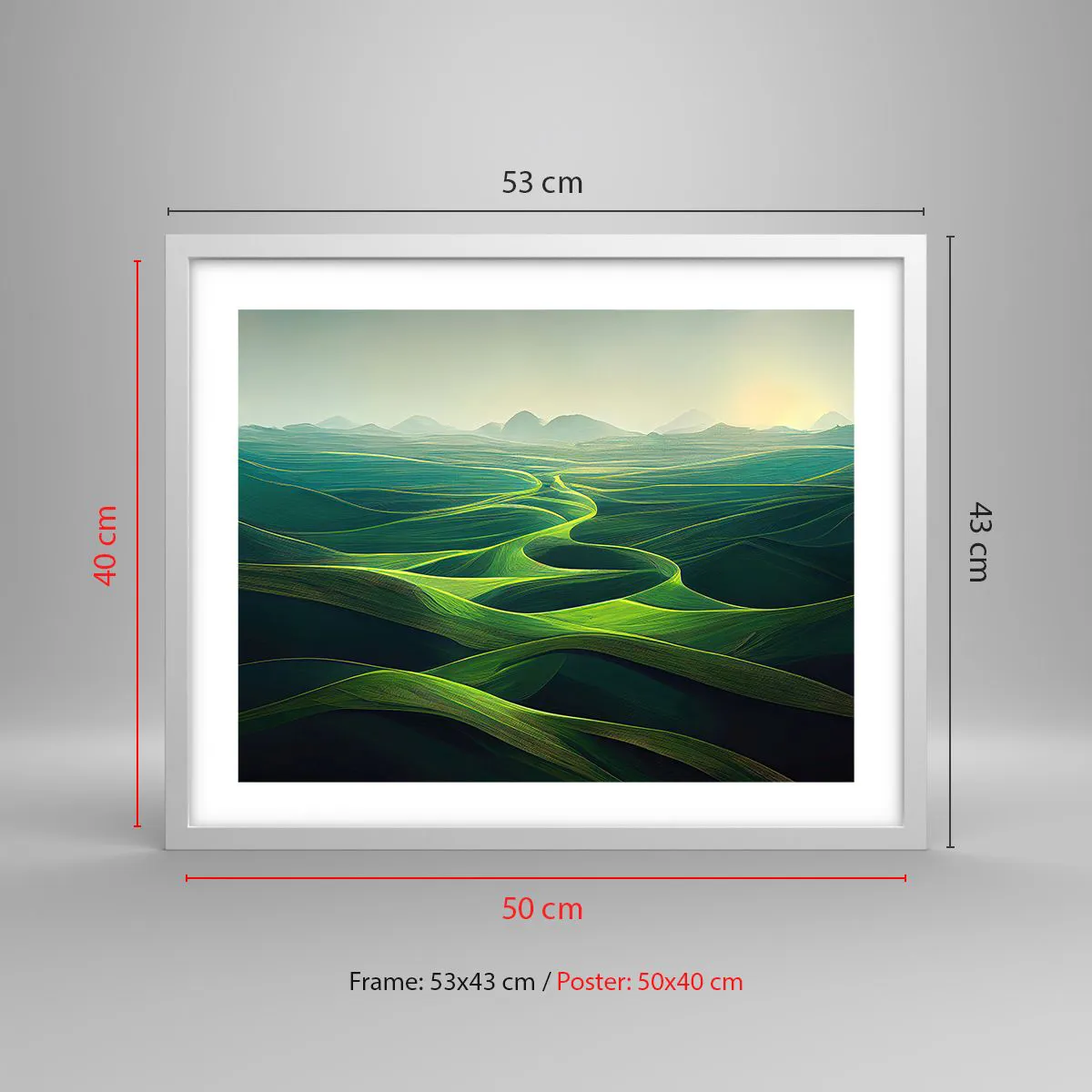 Plakat w białej ramie - W zielonych dolinach - 50x40 cm