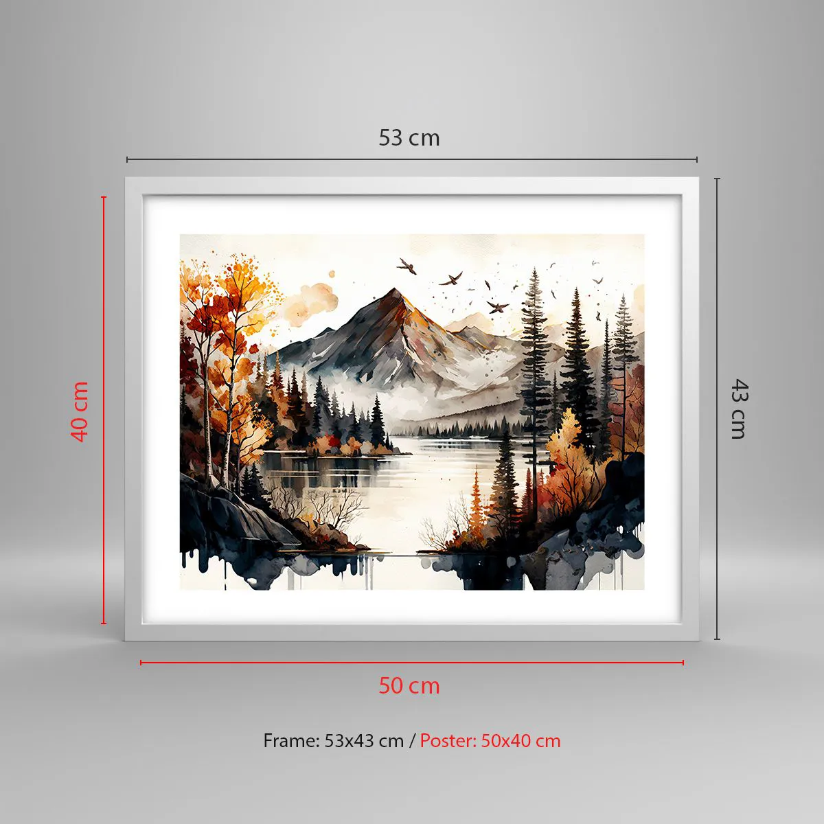 Affiche dans un cadre blanc - Poster - Automne doré dans les montagnes - 50x40 cm