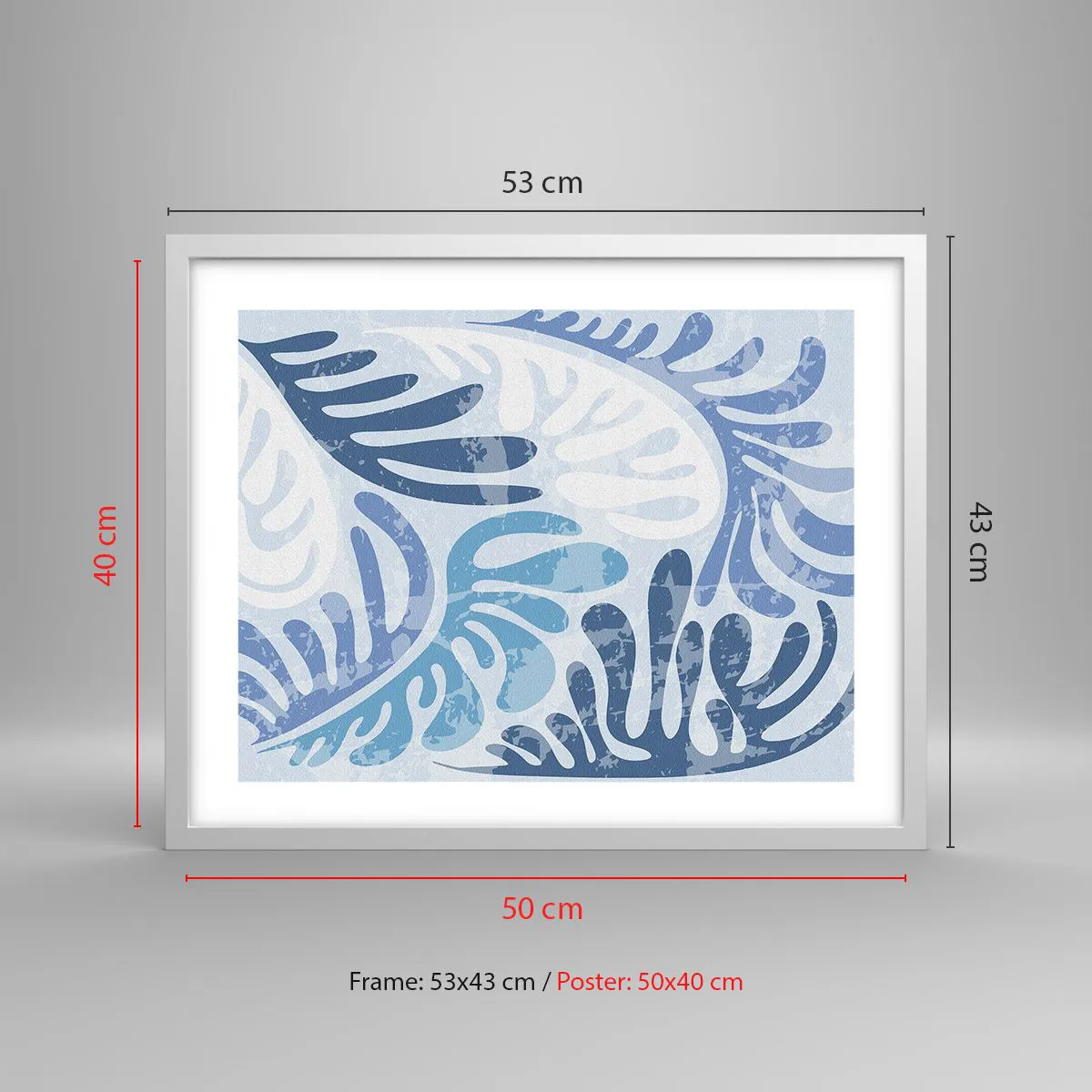 Poster in einem weißen Rahmen - Blaue Farne - 50x40 cm