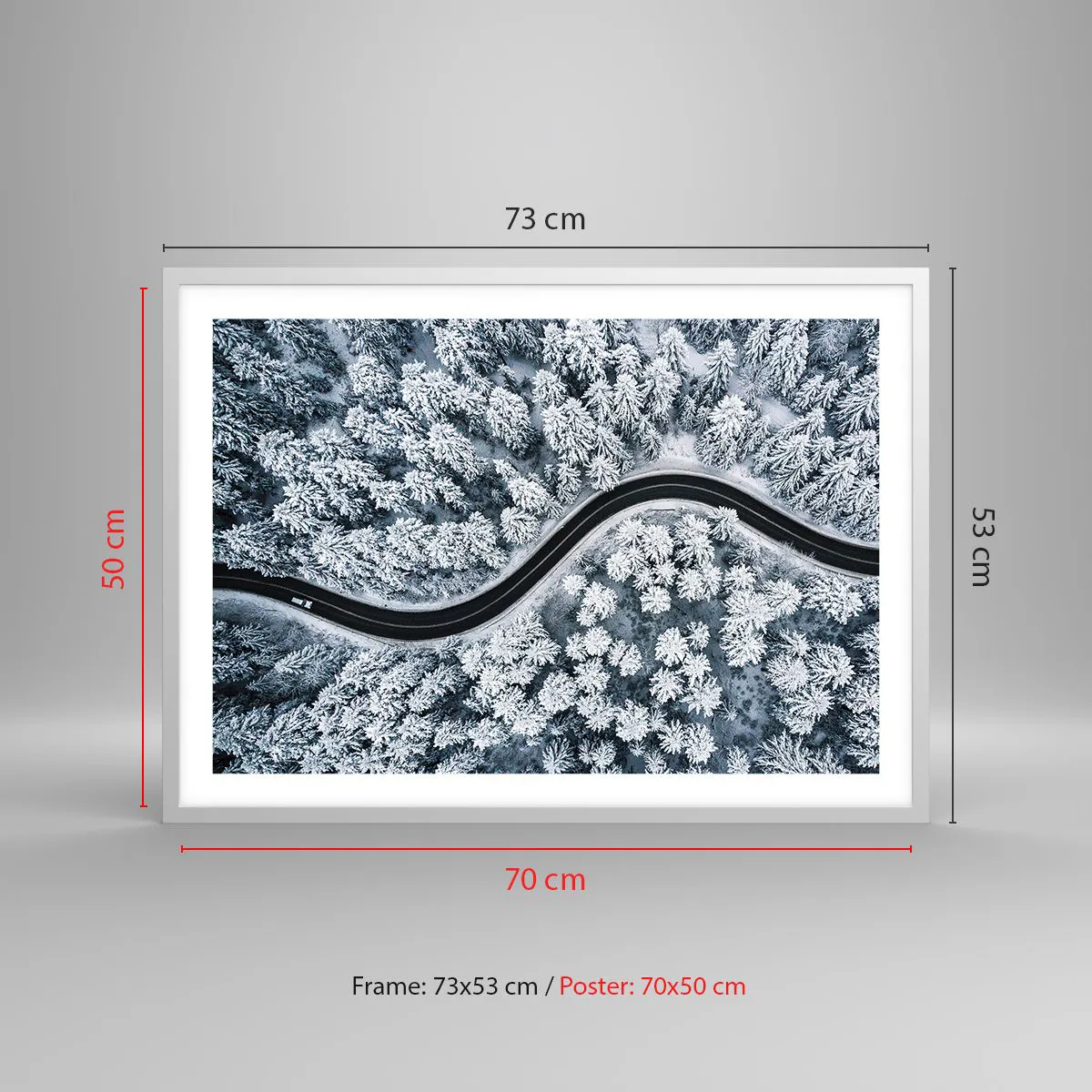 Poster în ramă albă - Prin pădurea de iarnă - 70x50 cm