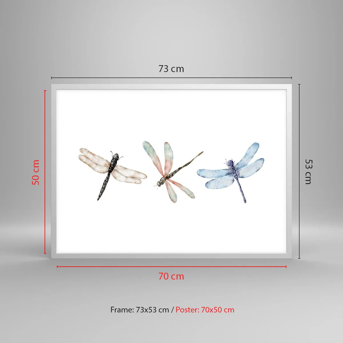Affiche dans un cadre blanc - Poster - Libellules en apesanteur - 70x50 cm