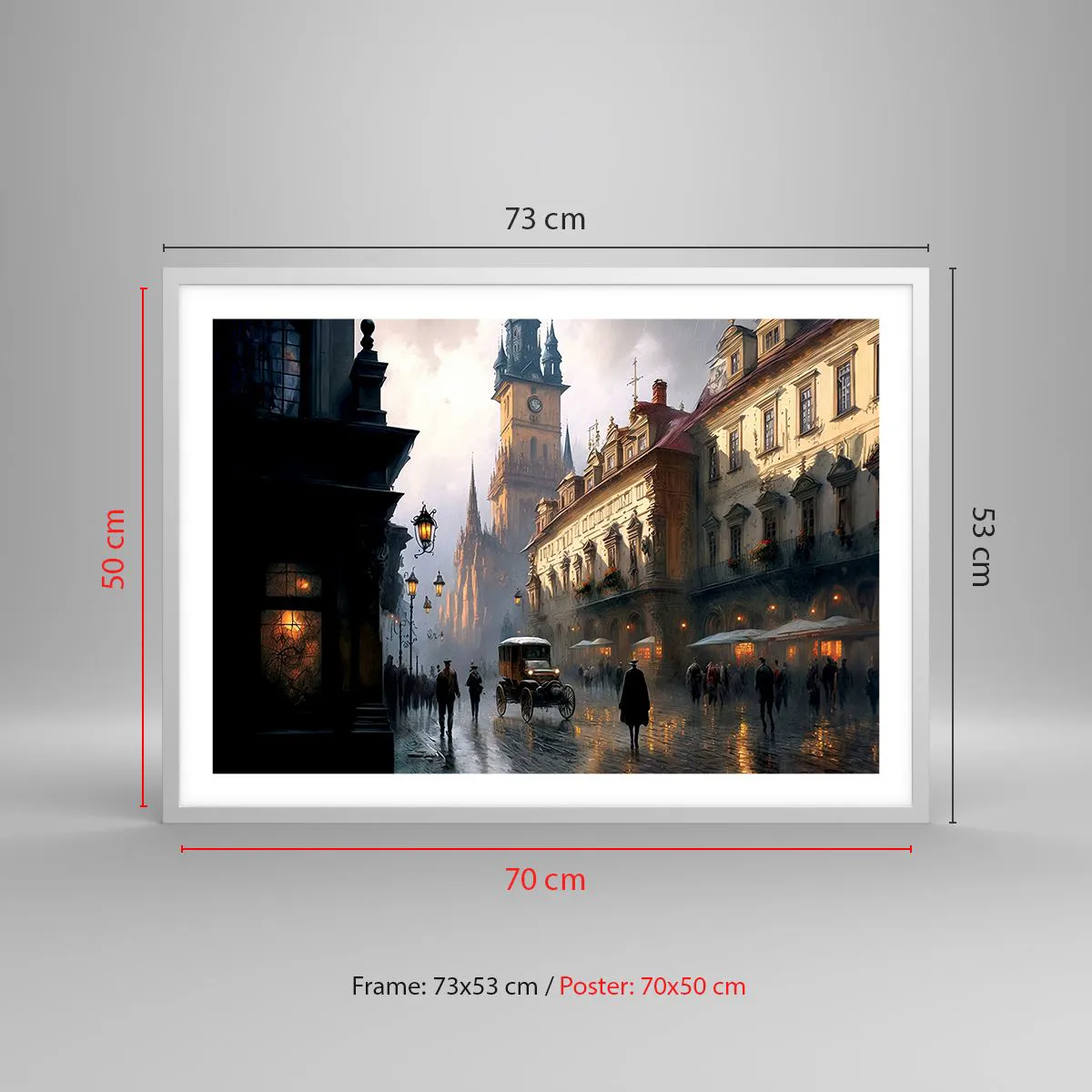 Affiche dans un cadre blanc - Poster - Le charme d'une soirée pragoise - 70x50 cm