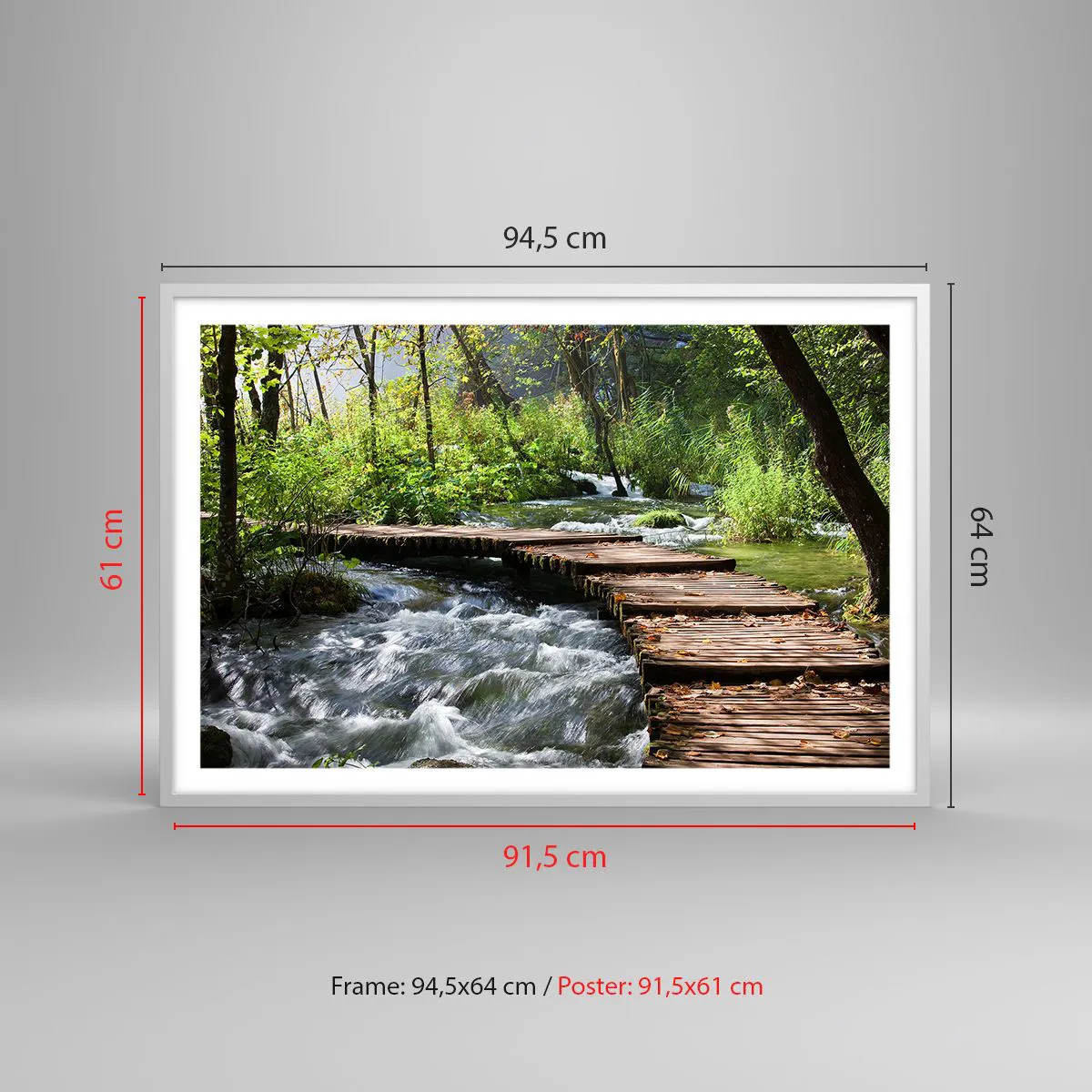 Póster en marco blanco - Sobre una cascada de espuma - 91x61 cm