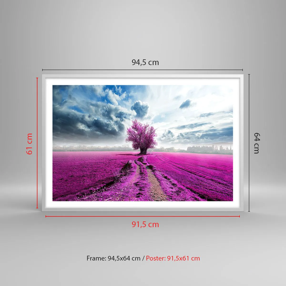 Affiche dans un cadre blanc - Poster - Lande - nature sauvage - 91x61 cm