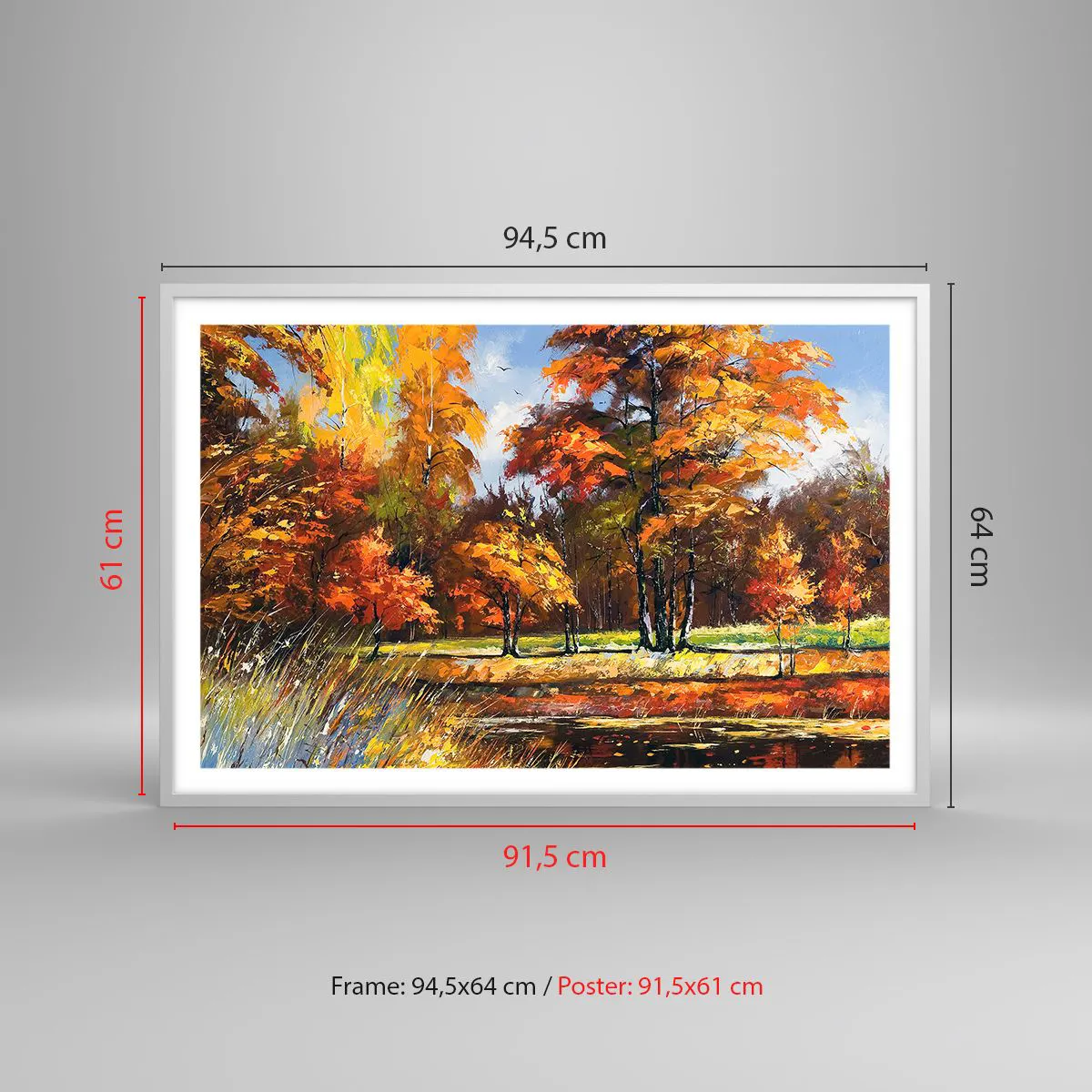 Plakát v bílém rámu - Krajinka ve zlaté a hnědé - 91x61 cm