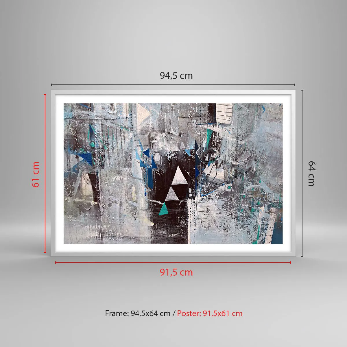 Poster in einem weißen Rahmen - Überschreibende Reihenfolge der Dreiecke - 91x61 cm