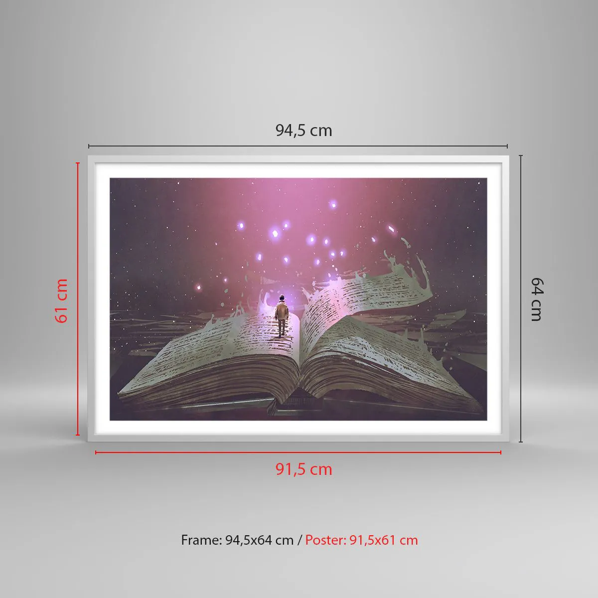 Poster in einem weißen Rahmen - Einladung in eine andere Welt - lesen Sie! - 91x61 cm