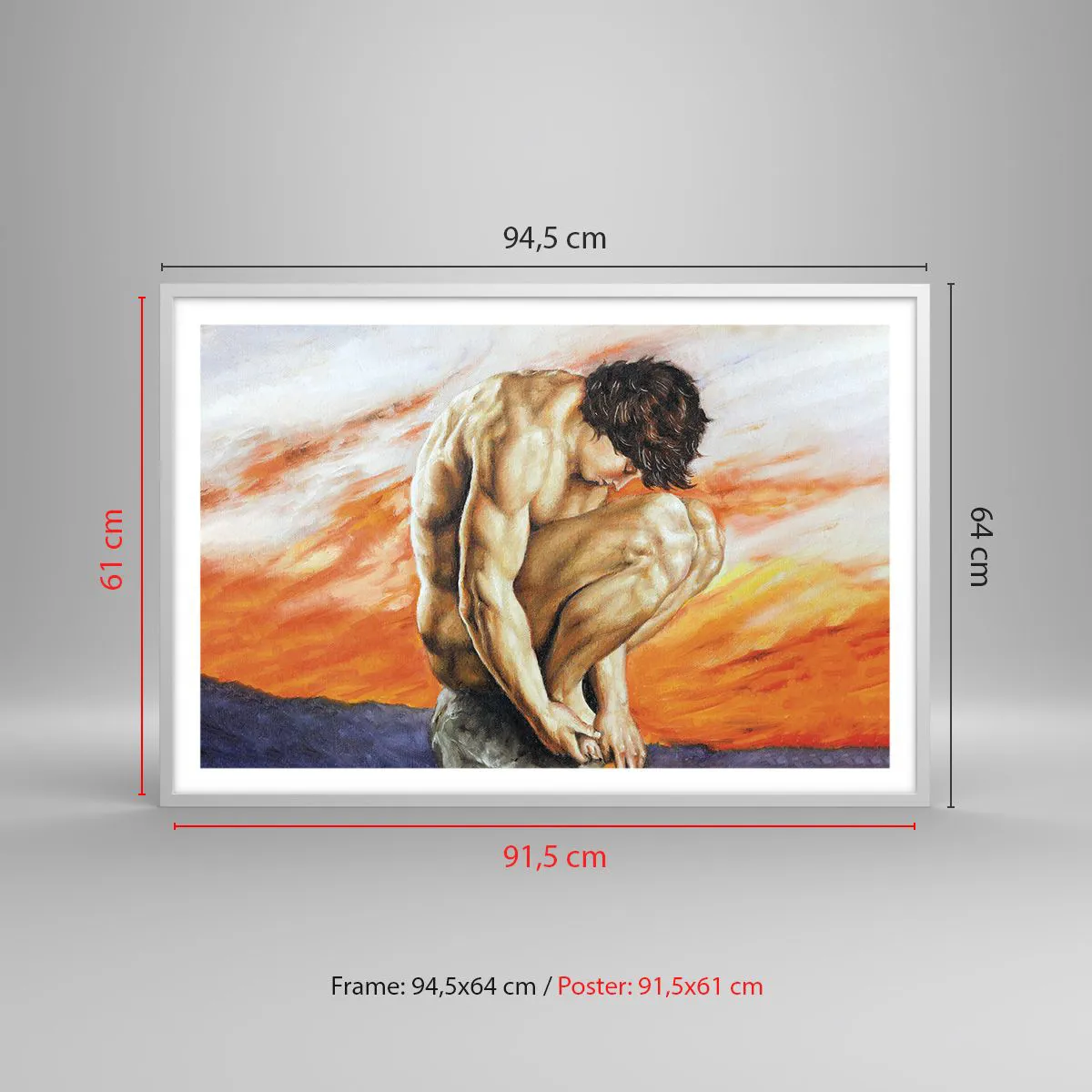 Affiche dans un cadre blanc - Poster - Plongé dans ses pensées - 91x61 cm