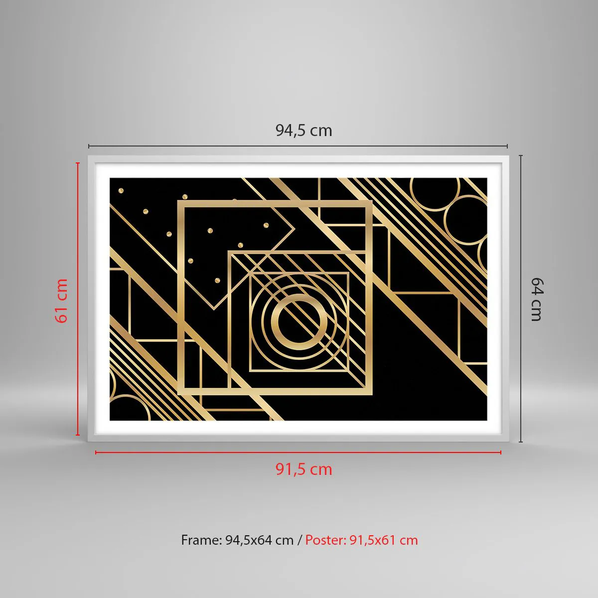Plakát v bílém rámu - Zlatá geometrie - 91x61 cm