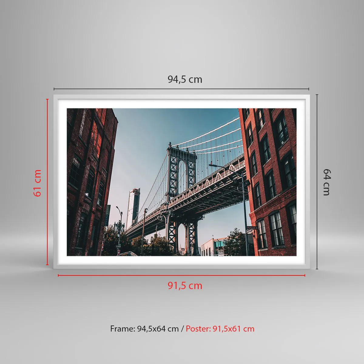 Poster in een witte lijst - Over de golven van de stad - 91x61 cm