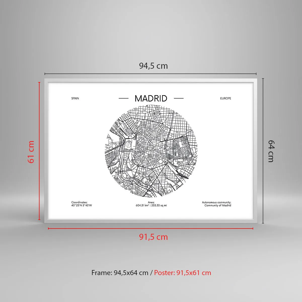 Poster in een witte lijst - Anatomie van Madrid - 91x61 cm