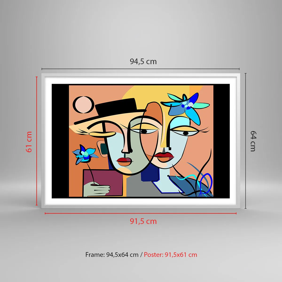 Poster in einem weißen Rahmen - Picassos randez vous - 91x61 cm