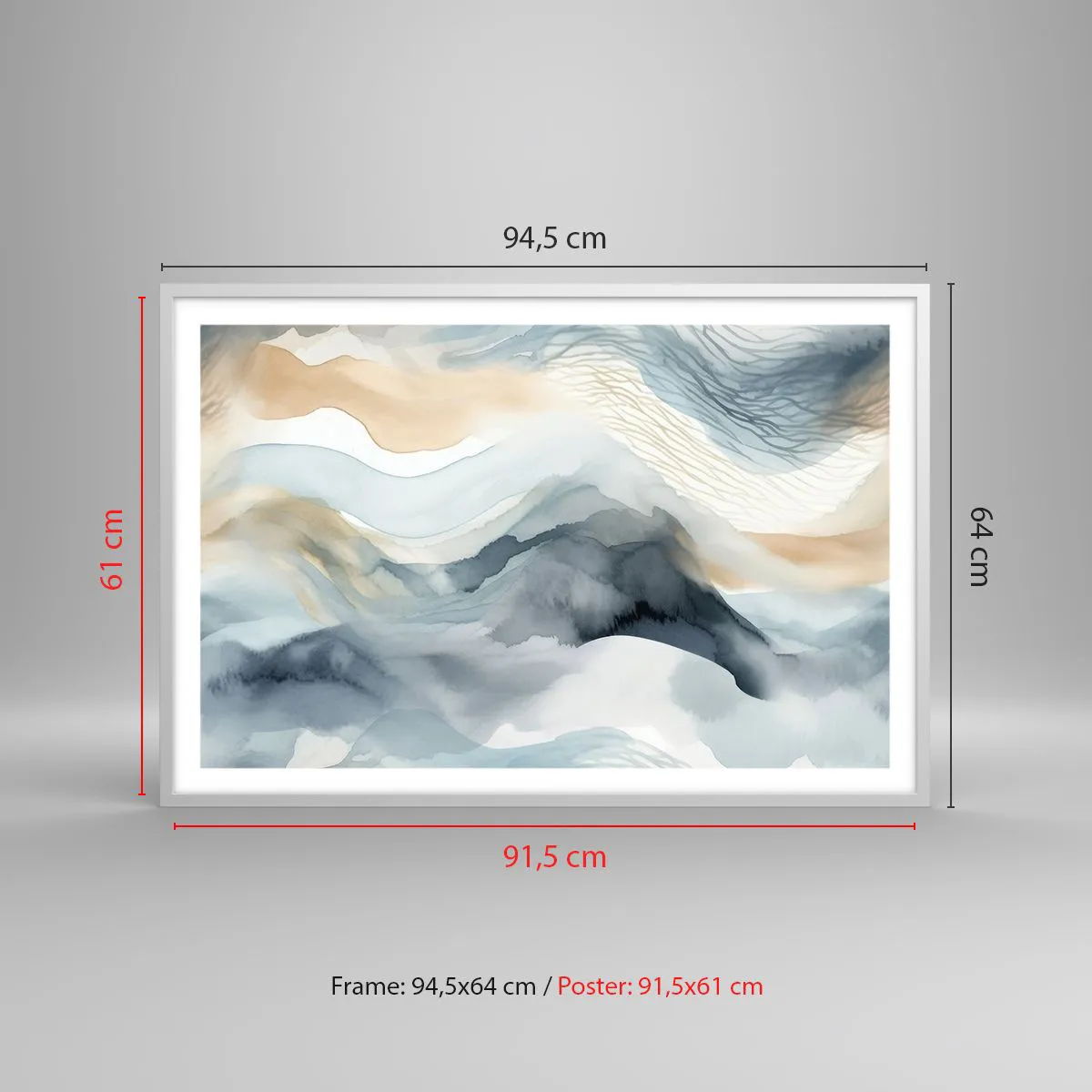 Poster in einem weißen Rahmen - Verschneite und neblige Abstraktion - 91x61 cm