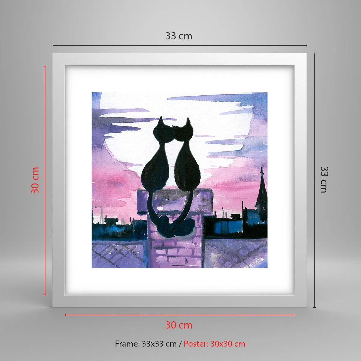 Affiche dans un cadre blanc - Poster - Rendez-vous sous la lune - 30x30 cm