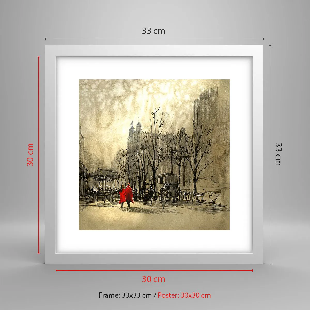 Poster în ramă albă - O întâlnire în ceața londoneză  - 30x30 cm