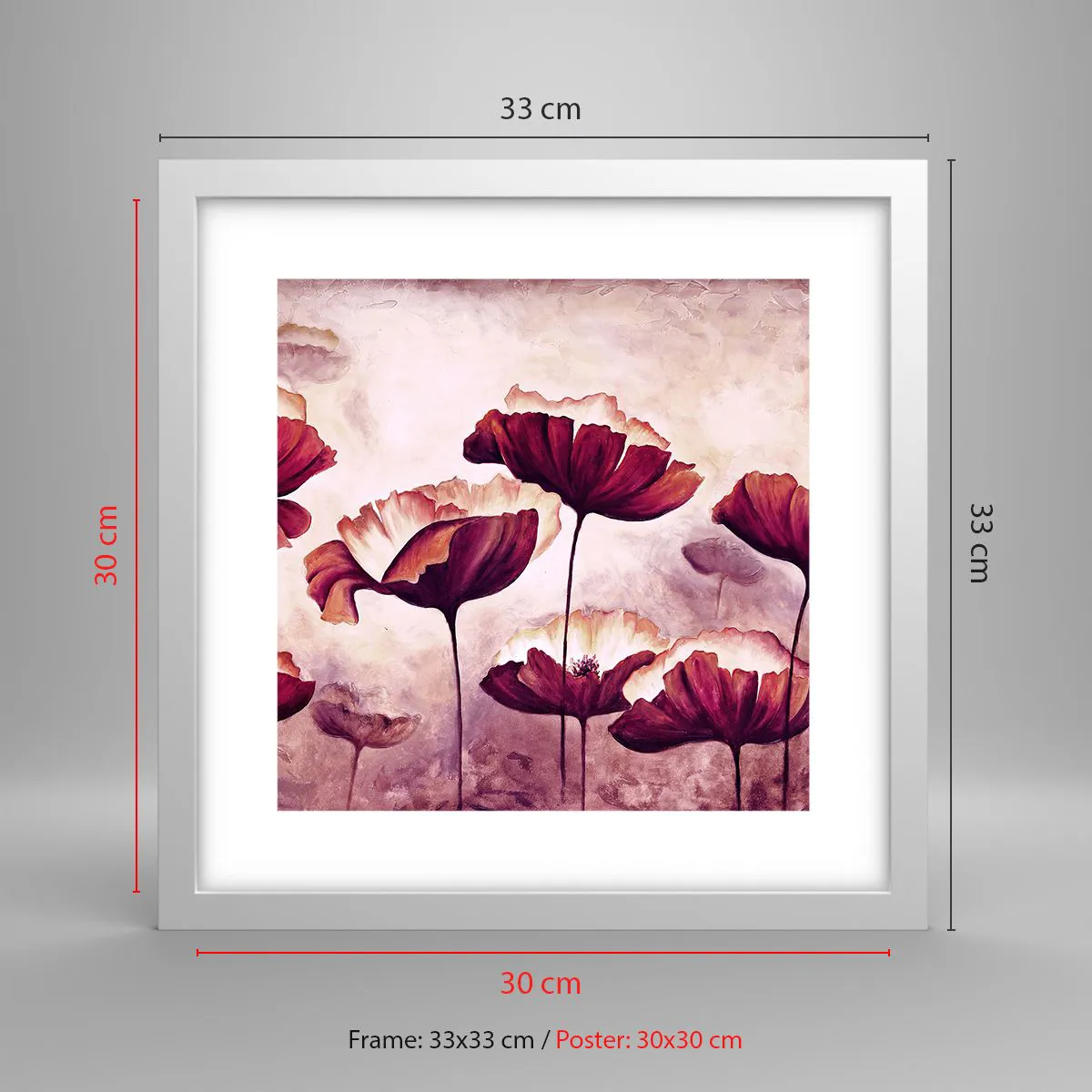 Poster in einem weißen Rahmen - Rotes und weißes Blütenblatt - 30x30 cm