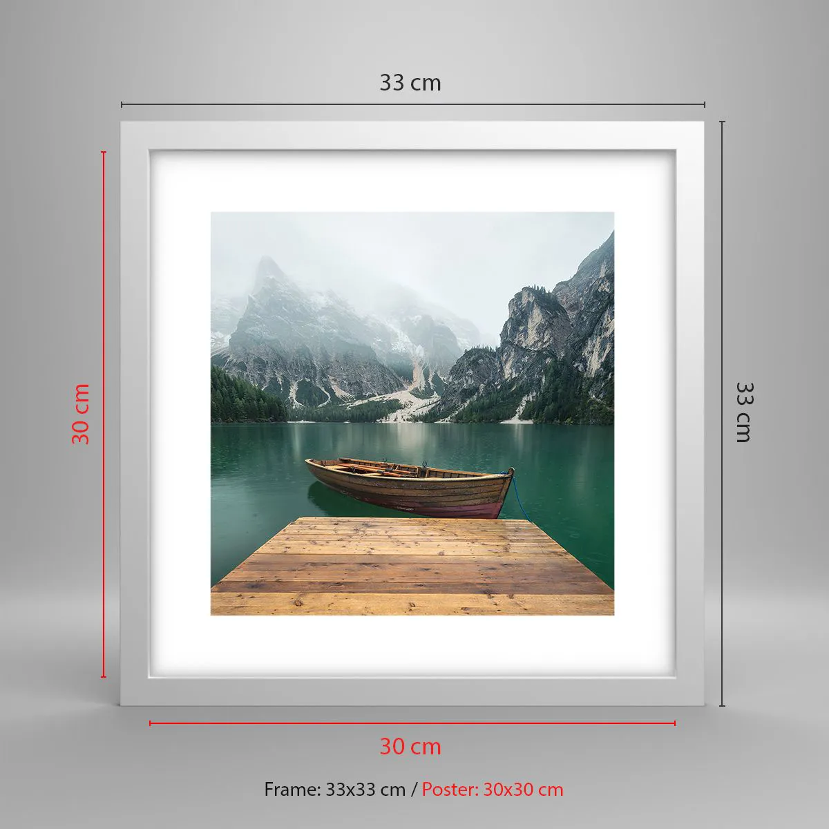 Plakát v bílém rámu - „Hrdé skály vepředu“ - 30x30 cm