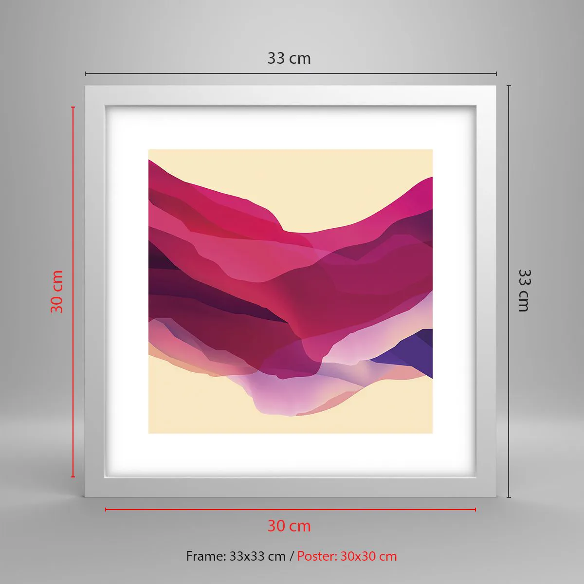 Affiche dans un cadre blanc - Poster - Vagues pourpre - 30x30 cm