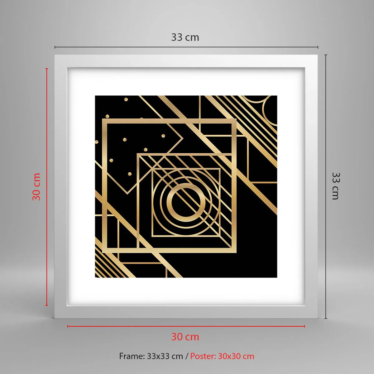 Poster in einem weißen Rahmen - Goldene Geometrie - 30x30 cm