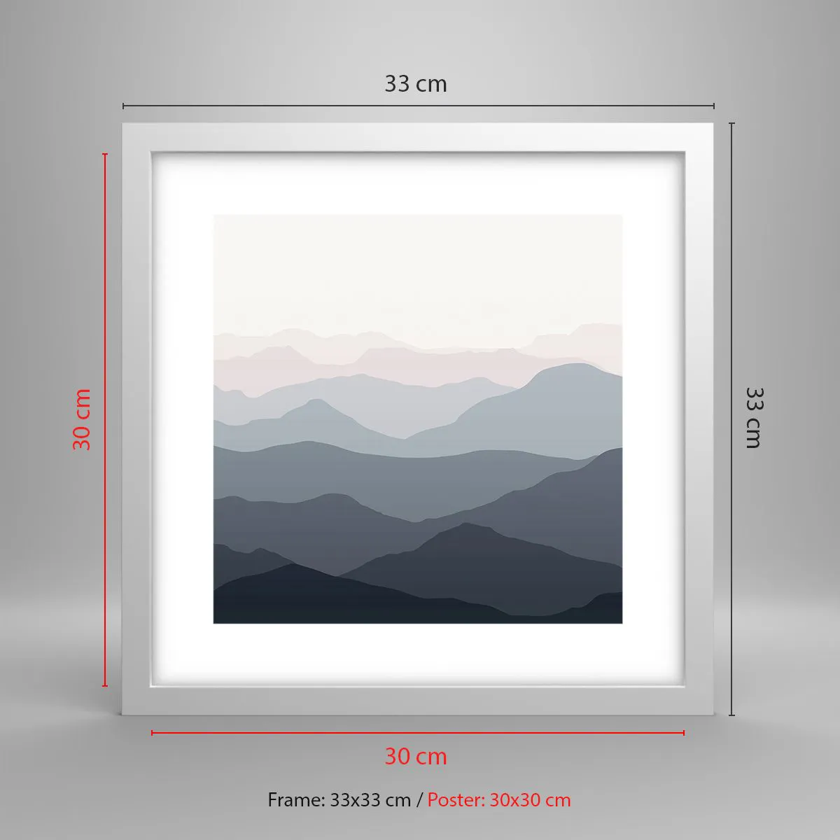 Plagát v bielom ráme - Vlny hôr - 30x30 cm