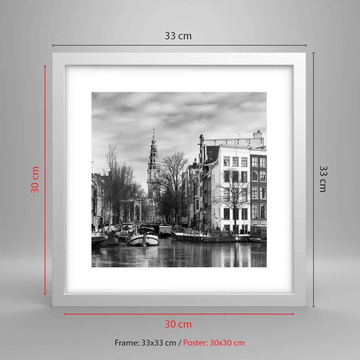 Póster en marco blanco - Ambiente de Ámsterdam - 30x30 cm