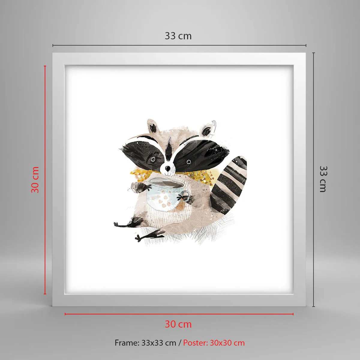 Poster in einem weißen Rahmen - Mein Freund der Waschbär - 30x30 cm