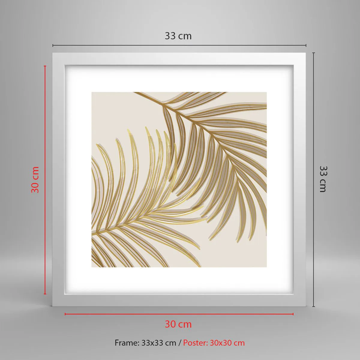 Affisch i vit ram - Guldpalmen - 30x30 cm