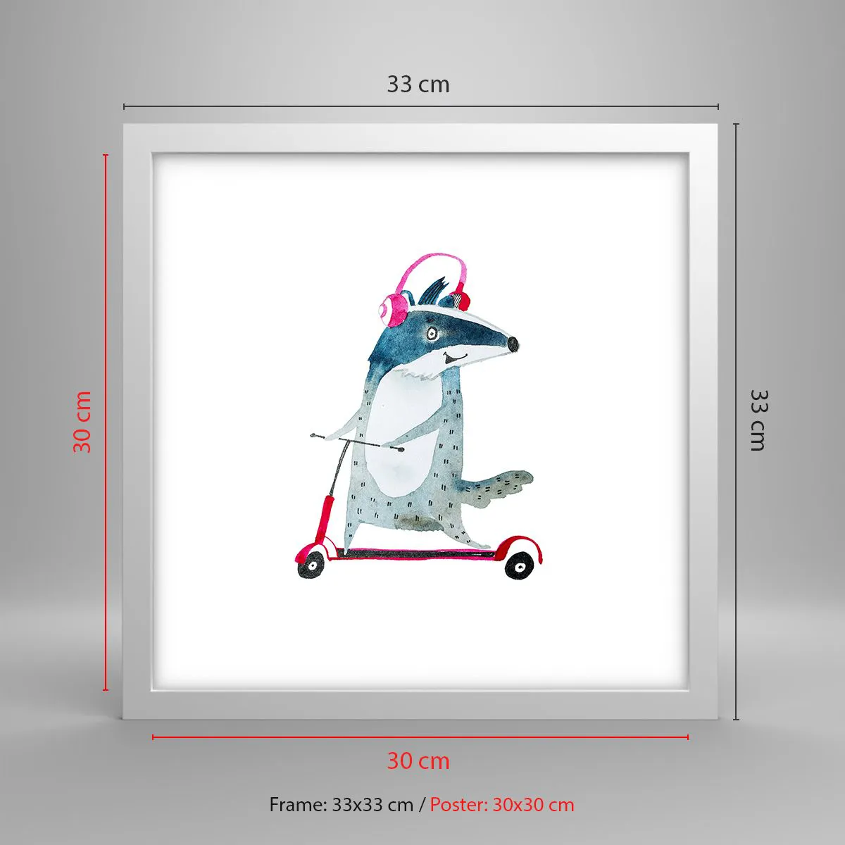 Poster in white frmae - Joys of a Badger - 30x30 cm