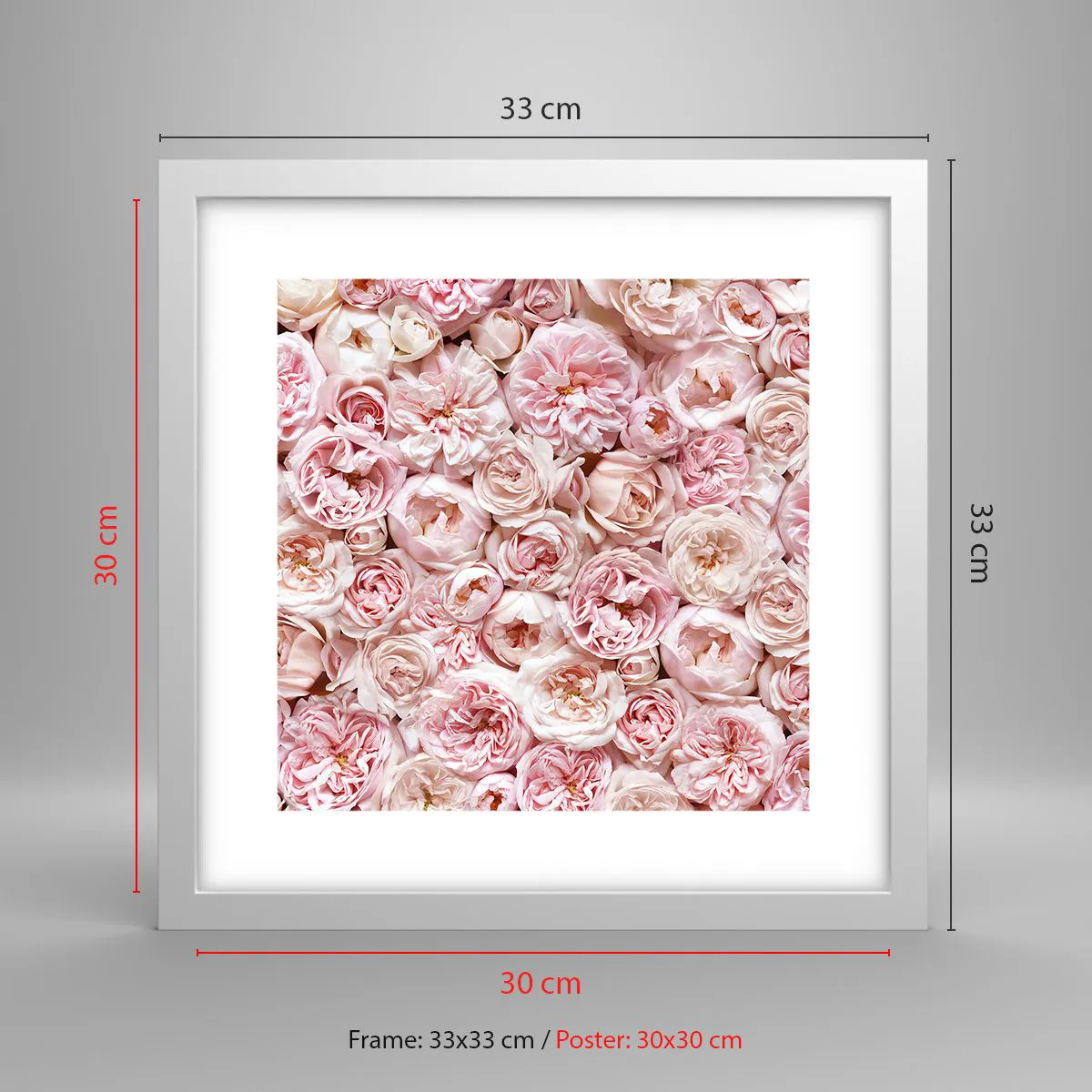 Affisch i vit ram - Strödd med rosor - 30x30 cm