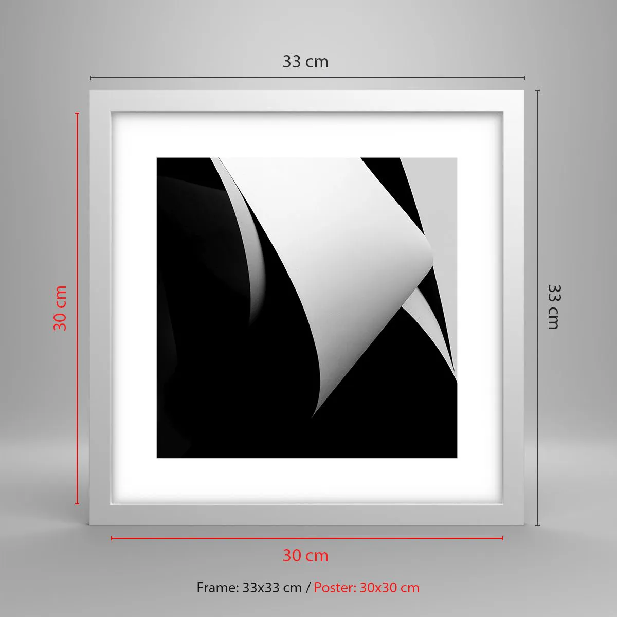 Plakat w białej ramie - Płaszczyzny światła z głębi cienia - 30x30 cm
