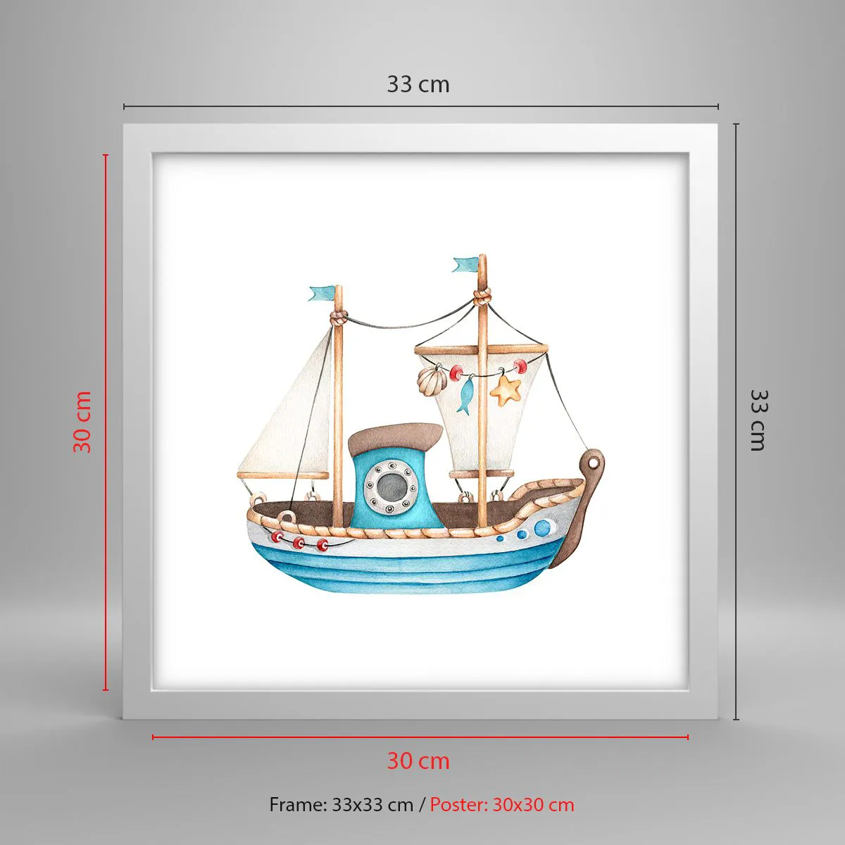 Poszter fekete keretben - Ahoj, kaland! - 30x30 cm